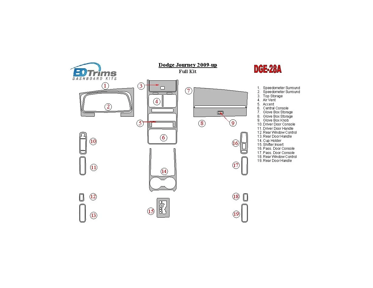 Dodge Journey 2009-UP Full Set Interior BD Dash Trim Kit - 1 - Interior Dash Trim Kit