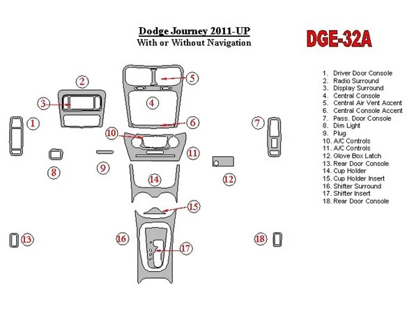 Dodge Journey 2011-UP Interior BD Dash Trim Kit - 1 - Interior Dash Trim Kit