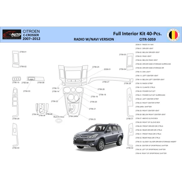 Citroën C-Crosser 2007–2012 3D Interior Dashboard Trim Kit WHZ NAVI Dash Trim Dekor 40-Parts