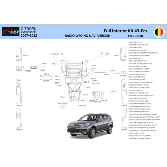 Citroën C-Crosser 2007–2012 3D Interior Dashboard Trim Kit WHZ Dash Trim Dekor 43-Parts