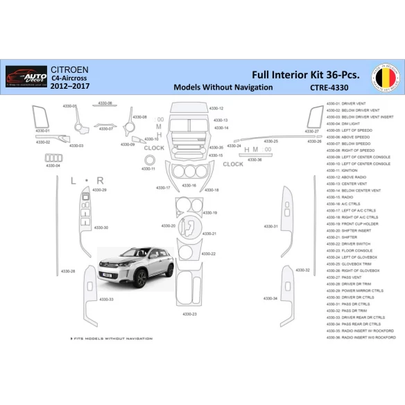 Citroën C4 Aircross 2012-2017 Interior WHZ Dashboard trim kit 36 Parts