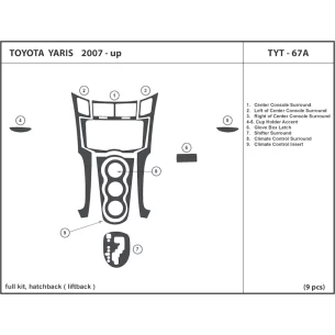 Toyota Yaris 12.05-12.09 3D Interior Dashboard Trim Kit Dash Trim Dekor 9-Parts