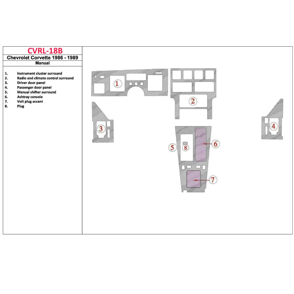 Chevrolet Corvette C4 1986-1989 Full Set, Manual Gear Interior BD Dash Trim Kit
