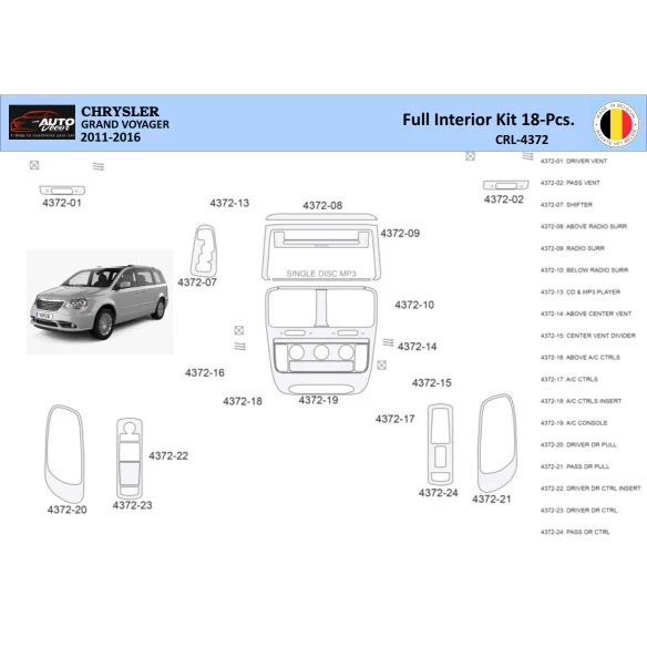 Lancia Voyager 2011-2016 Interior WHZ Dashboard trim kit 18 Parts