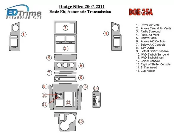Dodge Nitro 2007-UP Basic Set, Automatic Gear Interior BD Dash Trim Kit - 1 - Interior Dash Trim Kit