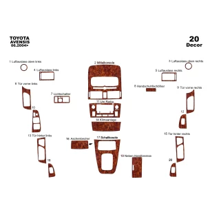 Toyota Avensis T250 2003-2009 3D Interior Dashboard Trim Kit Dash Trim Dekor 20-Parts 2