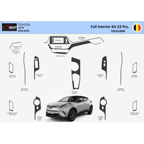 Toyota C-HR 2018-2023 Interior WHZ Dashboard trim kit 22 Parts