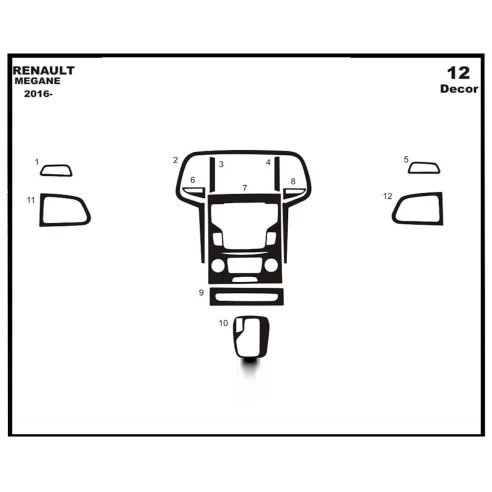 Renault Megane 4 BFB 3D 2016 Interior Dashboard Trim Kit Dash Trim Dekor 12-Parts