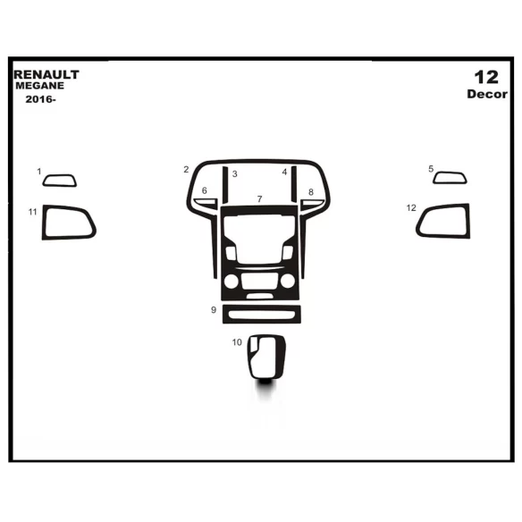Renault Megane 4 BFB 3D 2016 Interior Dashboard Trim Kit Dash Trim Dekor 12-Parts