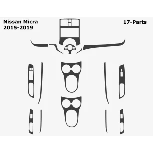 Nissan Micra 2015-2019 3D Interior Dashboard Trim Kit Dash Trim Dekor 17-Parts