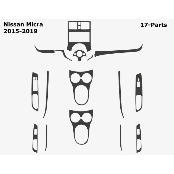 Nissan Micra 2015-2019 3D Interior Dashboard Trim Kit Dash Trim Dekor 17-Parts