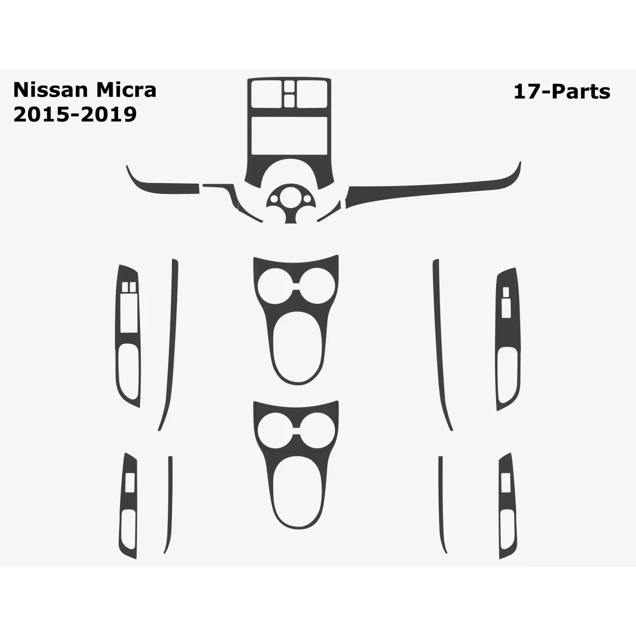 Nissan Micra 2015-2019 3D Interior Dashboard Trim Kit Dash Trim Dekor 17-Parts