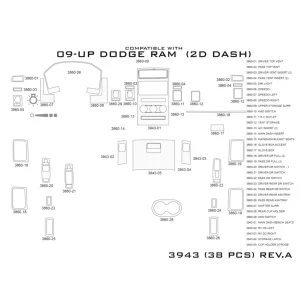 Dodge Ram 1500 2009-2012 Interior WHZ Dashboard trim kit 38 Parts 2