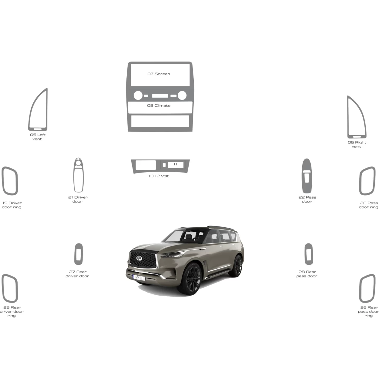 Infiniti QX80 2020-2024 Interior WHZ Dashboard trim kit 15 Parts
