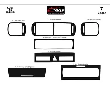 Audi A3 Typ 8L 08.00-03.03 3D Interior Dashboard Trim Kit Dash Trim Dekor 7-Parts
