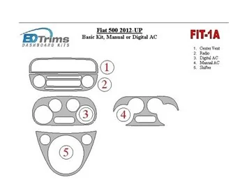 Fiat 500 2012-UP Basic Set, Climate-Control, Aircondition Interior BD Dash Trim Kit - 1 - Interior Dash Trim Kit