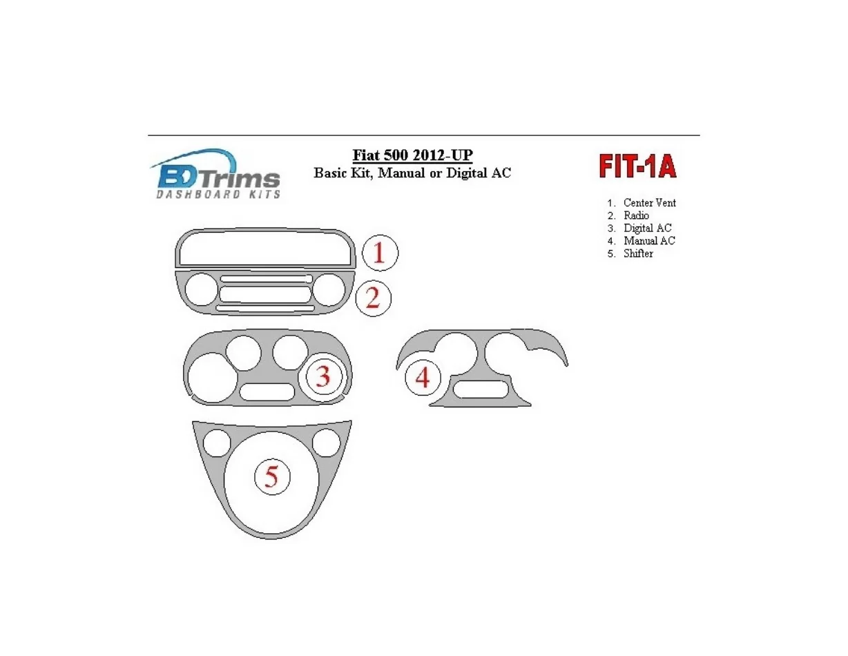 Fiat 500 2012-UP Basic Set, Climate-Control, Aircondition Interior BD Dash Trim Kit - 1 - Interior Dash Trim Kit