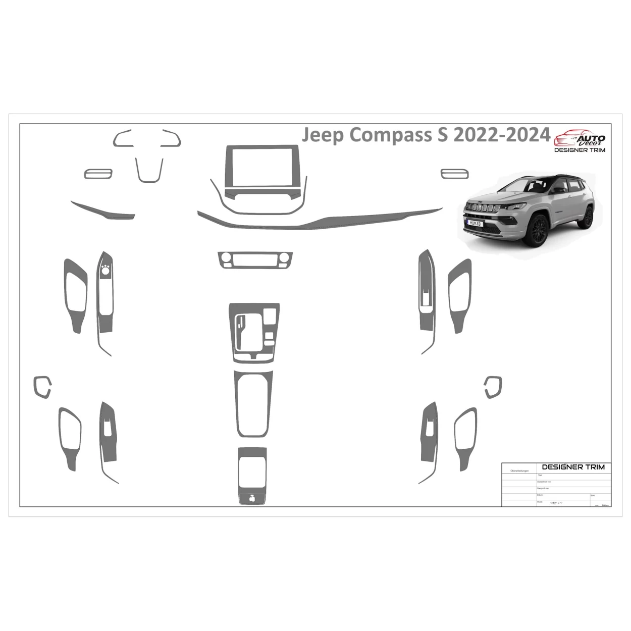 Jeep Compass S 2022-2025 3D Interior Dashboard Trim Kit Dash Trim Dekor 30-Parts