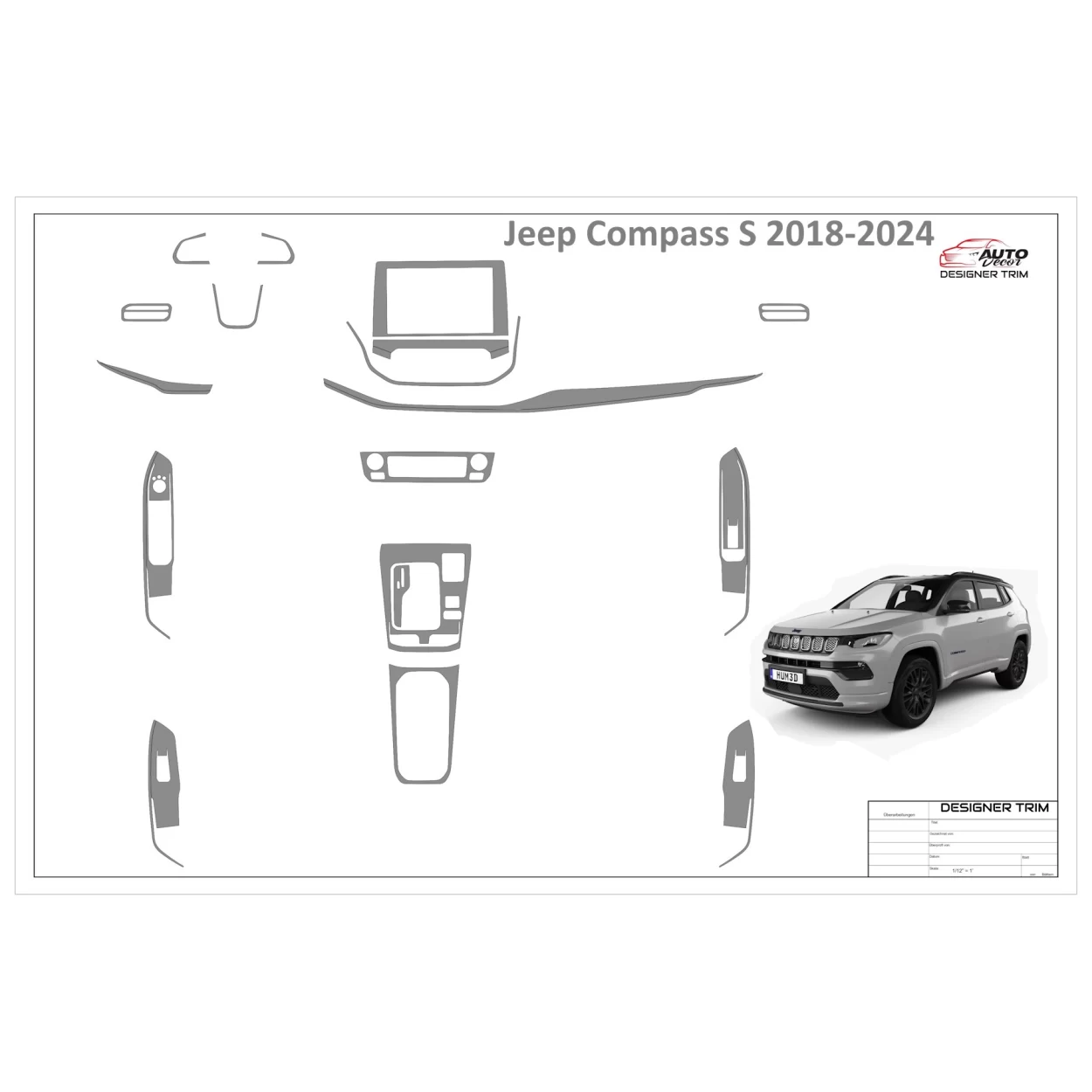 Jeep Compass S 2022-2025 3D Interior Dashboard Trim Kit Dash Trim Dekor 24-Parts