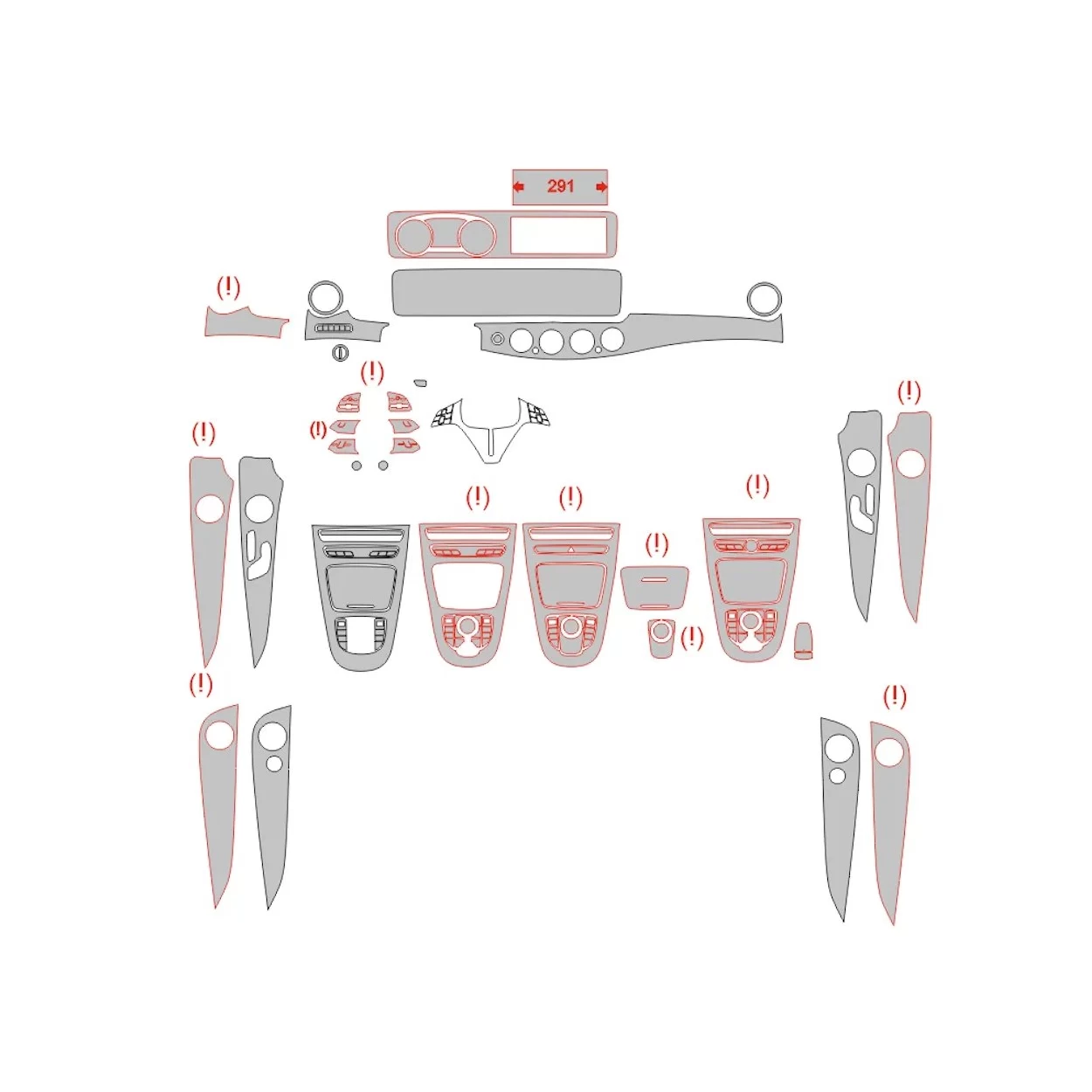 Mercedes-Benz E-Class W213 2016 Interior Wrap Cutting Template