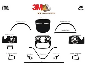 Fiat Doblo 01.01-08.09 3D Interior Dashboard Trim Kit Dash Trim Dekor 26-Parts
