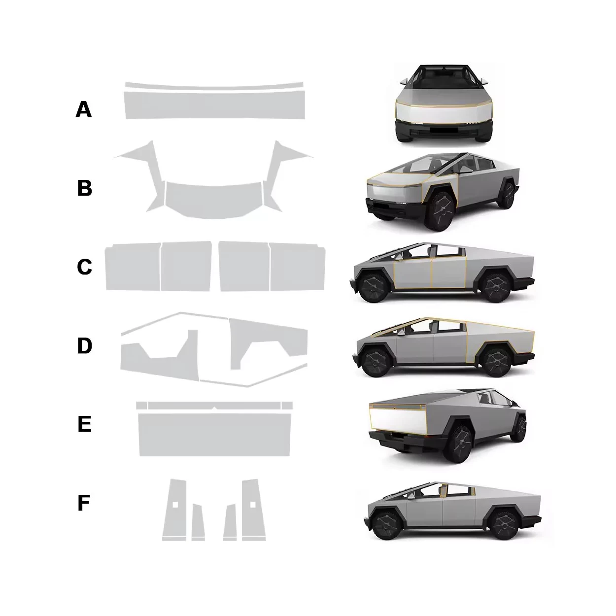 Tesla Cybertruck 2024 Car Body Wrap PPF Cutting Template
