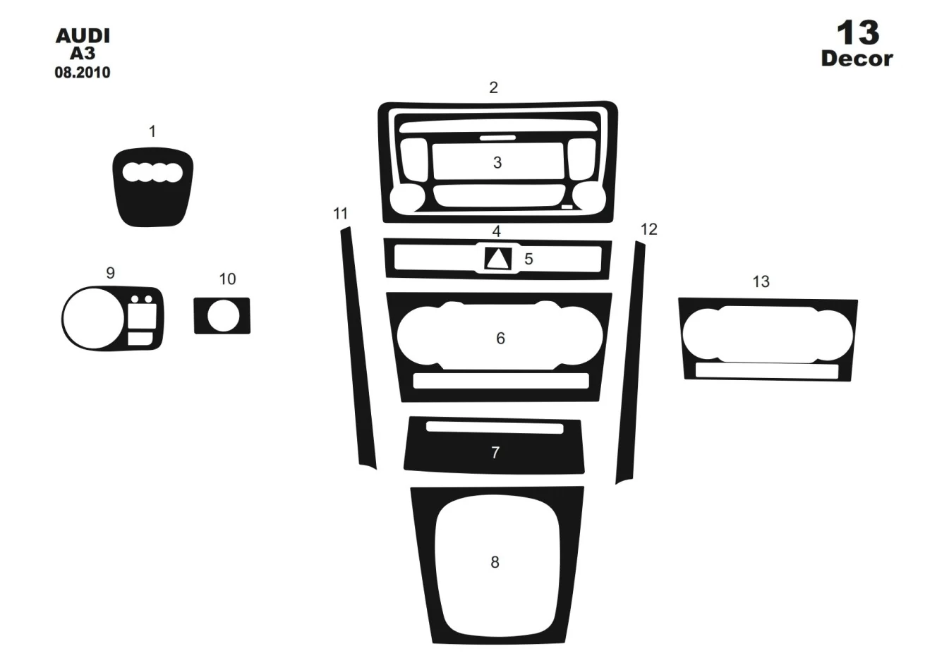 Audi A3 Typ 8P 01.2010 3D Interior Dashboard Trim Kit Dash Trim Dekor 13-Parts - 1 - Interior Dash Trim Kit