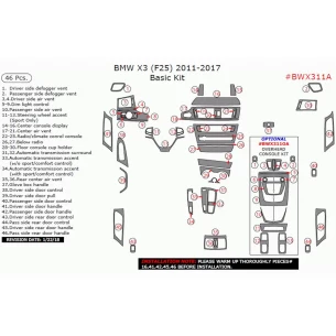 BMW X3 F25 2010–2017 3D Basic Interior Dashboard Trim Kit Dash Trim Dekor 46-Parts 2