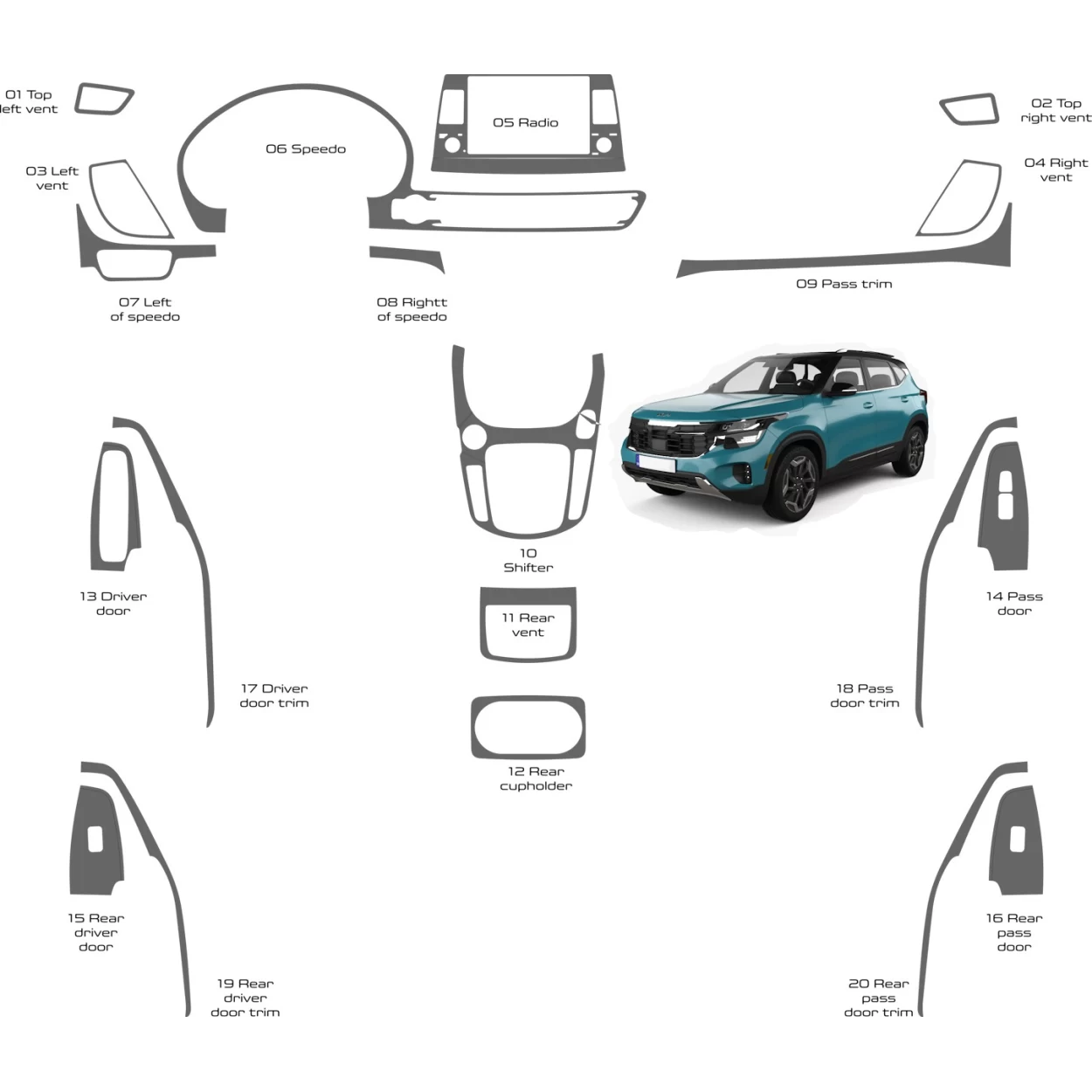 KIA SELTOS 2021-2023 Full Set Interior WHZ Dash Trim Kit