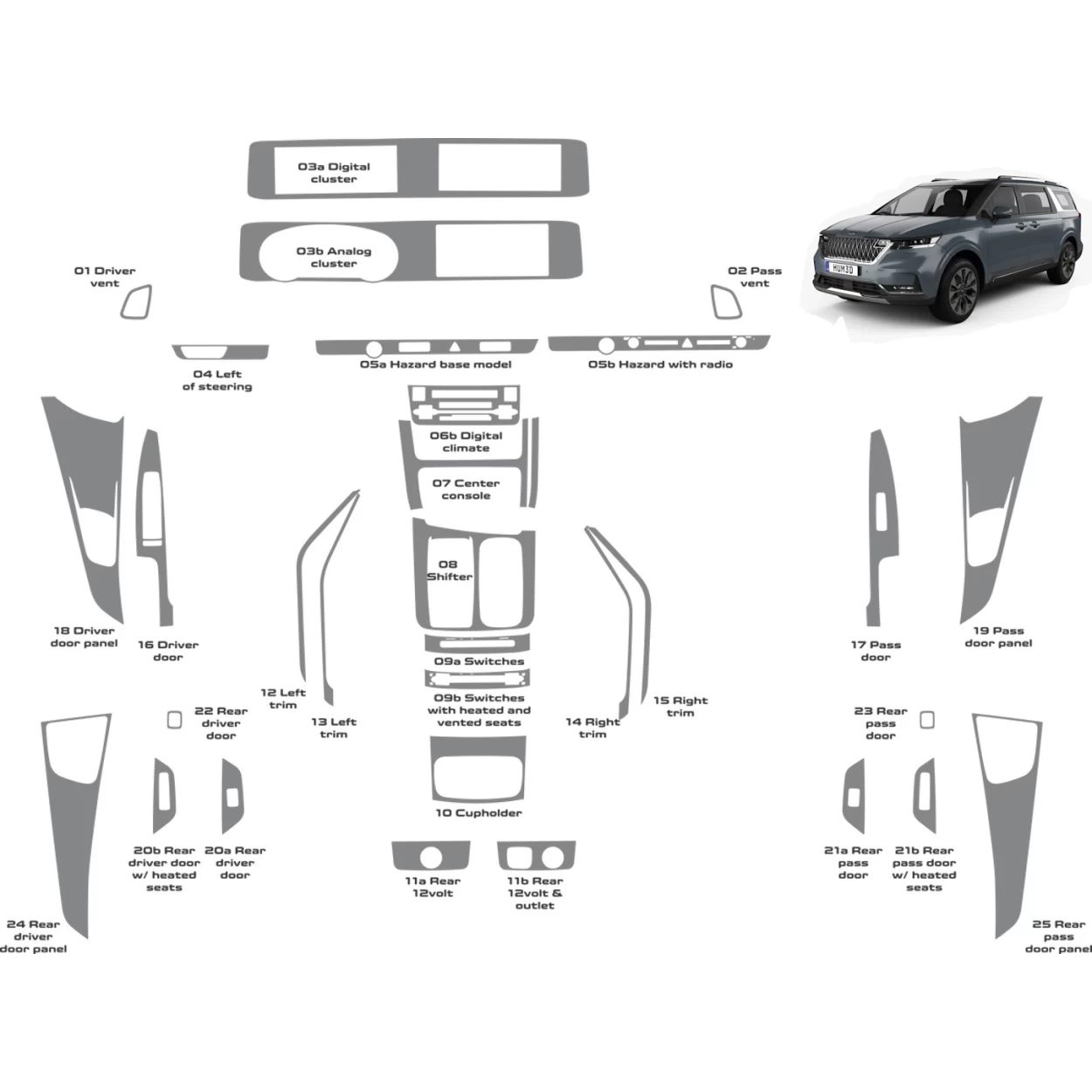 Kia Carnival 2022-2024 Full Interior WHZ Dashboard trim kit