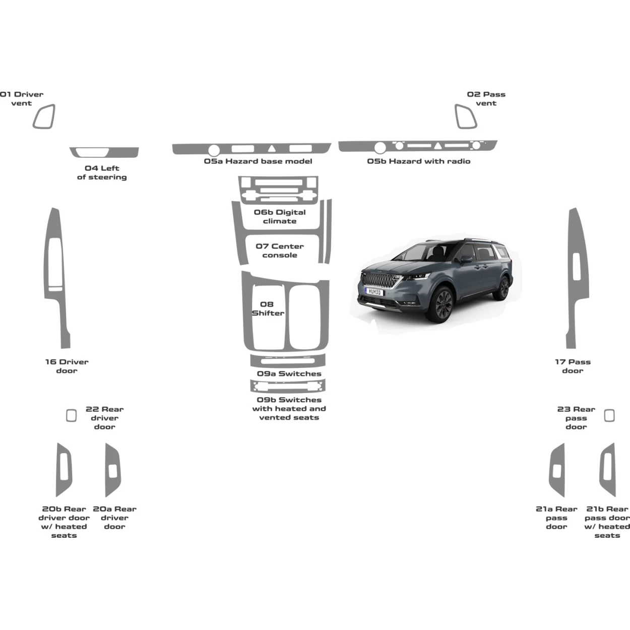 Kia Carnival 2022-2024 Basic Interior WHZ Dashboard trim kit
