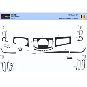 Ford New Transit 2020 3D Interior Dashboard Trim Kit Dash Trim Dekor 27-Parts Navi 2