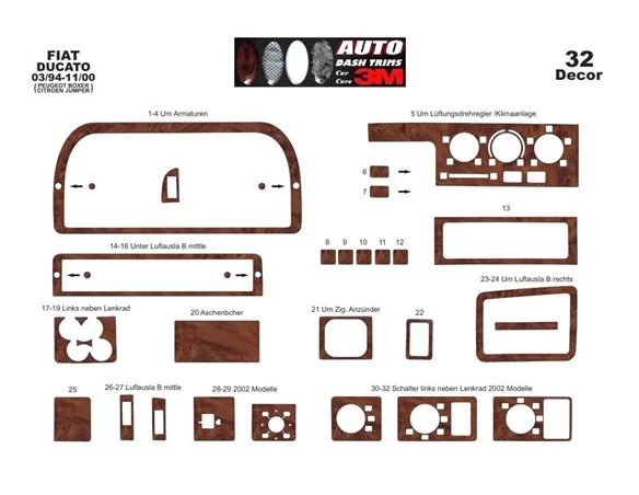 Fiat Ducato 03.94-02.02 3D Interior Dashboard Trim Kit Dash Trim Dekor 32-Parts