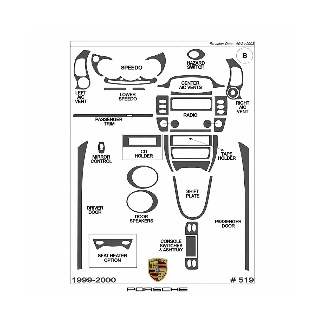 Porsche 911 1999-2000 Basic Interior Dash Trim Kit