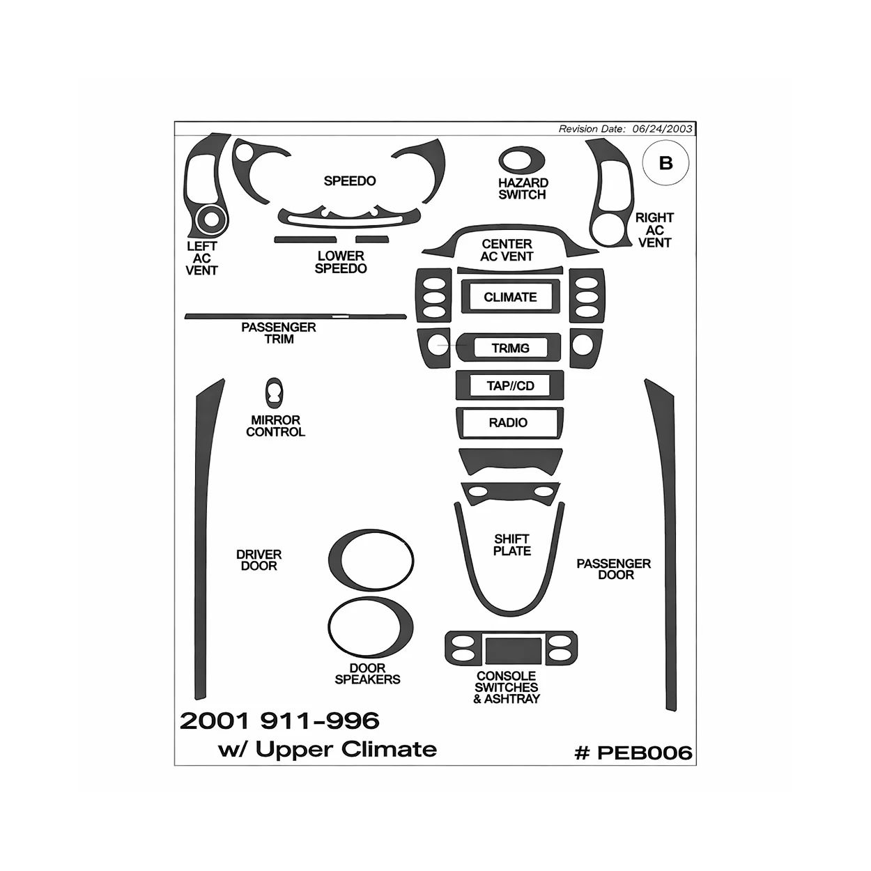 Porsche 911 2001 Full Interior Dash Trim Kit