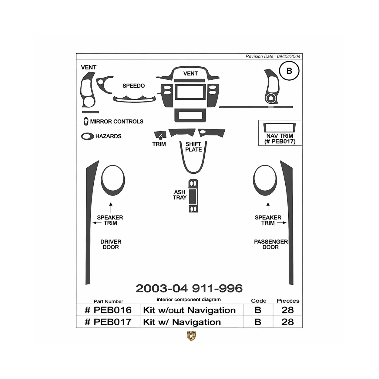 Porsche 911 2003-2004 Basic Interior Dash Trim Kit