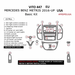 Mercedes Vito W447 Metris 2015 3D Interior Dashboard Trim Kit Dash Trim Dekor 23-Parts 2