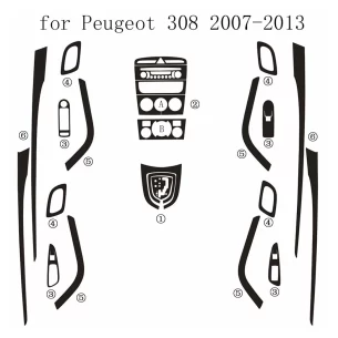 Peugeot 308 2007-2013 3D Interior Dashboard Trim Kit Dash Trim Dekor 24-Parts 2