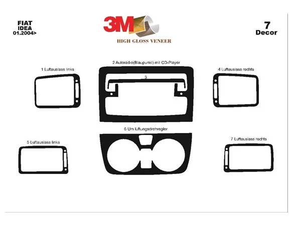 Fiat Idea 01.2004 3D Interior Dashboard Trim Kit Dash Trim Dekor 7-Parts