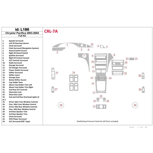 Chrysler Pacifica 2003-2004 Full Set, OEM Compliance Interior BD Dash Trim Kit