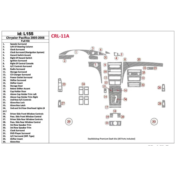 Chrysler Pacifica 2005-UP Full Set Interior BD Dash Trim Kit