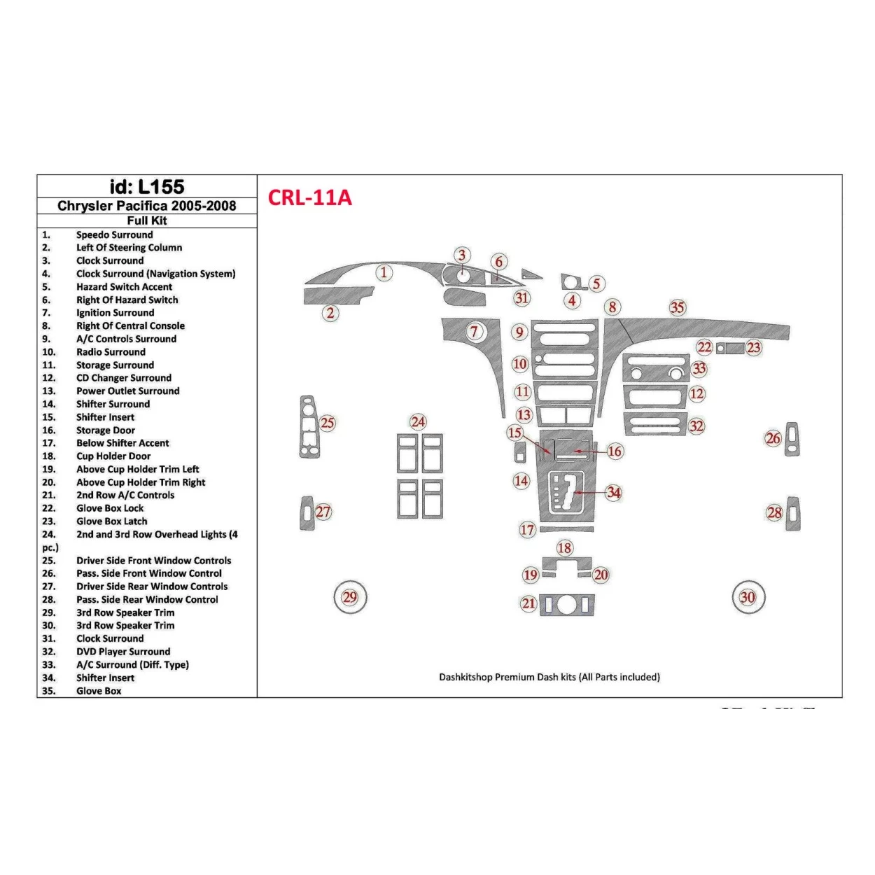 Chrysler Pacifica 2005-UP Full Set Interior BD Dash Trim Kit