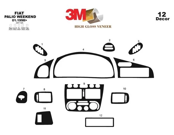 Fiat Palio Weekend 01.98-03.02 3D Interior Dashboard Trim Kit Dash Trim Dekor 12-Parts