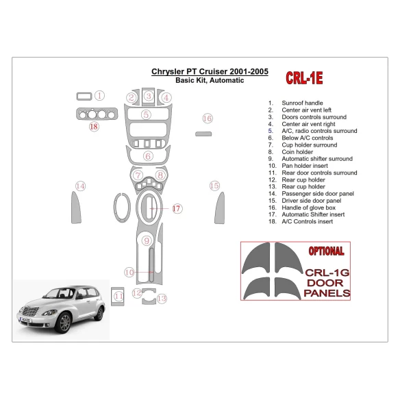 Chrysler PT Cruiser 2001-2005 Basic Set, Automatic Gearbox, 17 Parts set Interior BD Dash Trim Kit
