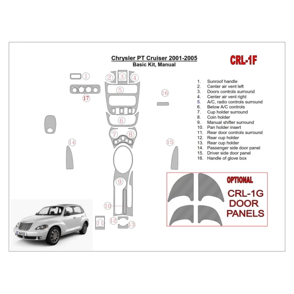 Chrysler PT Cruiser 2001-2005 Basic Set, Manual Gearbox, 16 Parts set Interior BD Dash Trim Kit