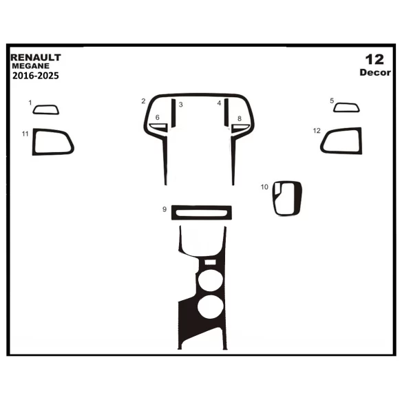 Renault Megane 4 BFB 3D 2016 Interior Dashboard Trim Kit Dash Trim Dekor 12-Parts