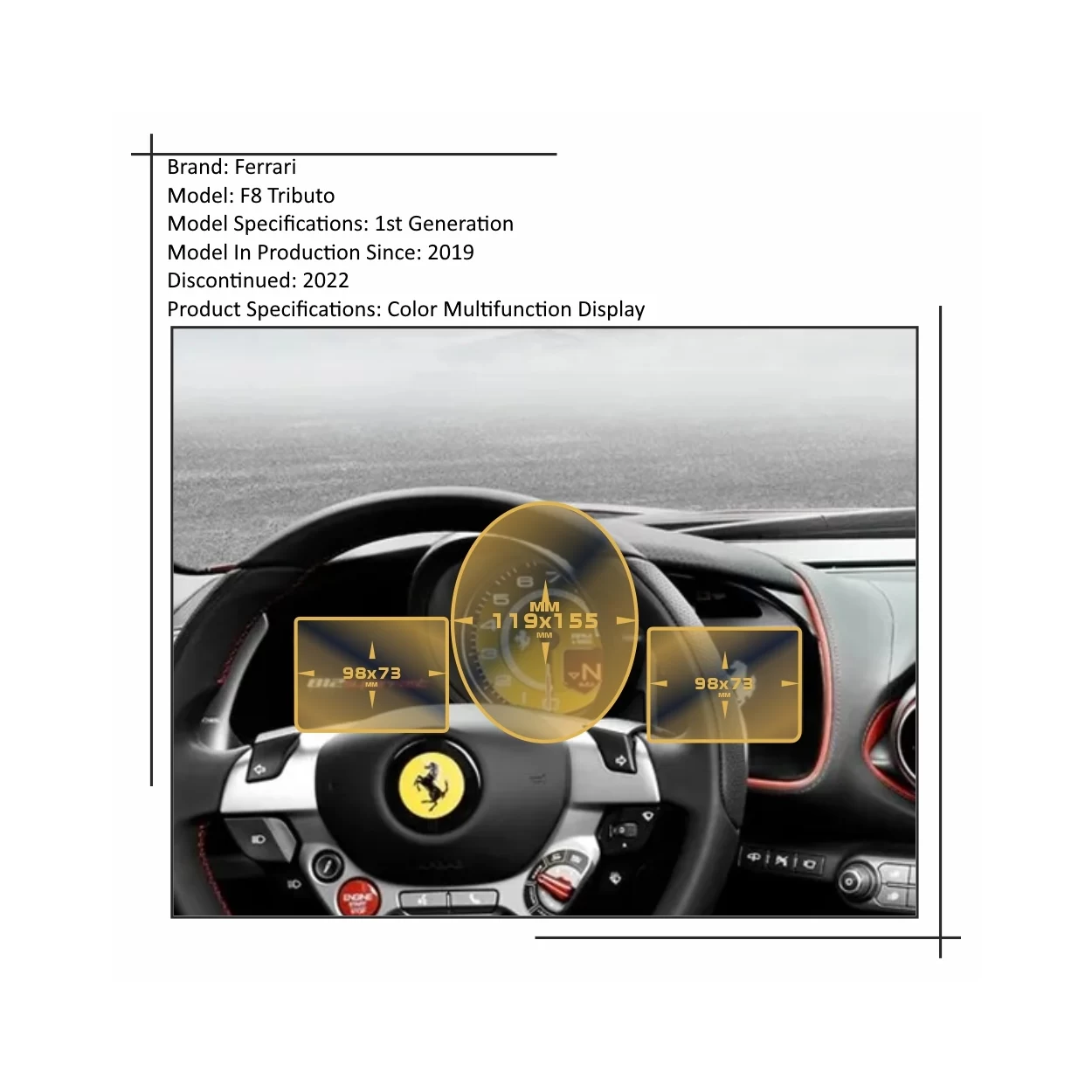 Ferrari F8 Tributo 2019 - Present Dashboard Cluster ExtraShield Screeen Protector