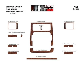 Fiat Scudo 01.2007 3D Interior Dashboard Trim Kit Dash Trim Dekor 12-Parts
