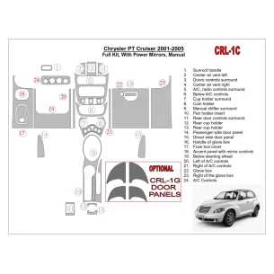 Chrysler PT Cruiser 2001-2005 Full Set, With Power Mirrors, Manual Gearbox, 23 Parts set Interior BD Dash Trim Kit 2