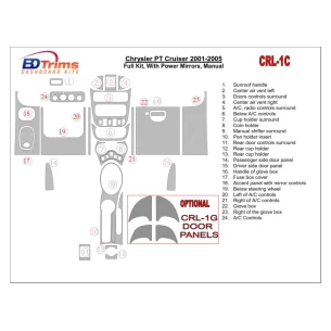 Chrysler PT Cruiser 2001-2005 Full Set, With Power Mirrors, Manual Gearbox, 23 Parts set Interior BD Dash Trim Kit